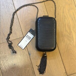 BCBGMaxAzria Black Croc-Embossed Clutch with Chain